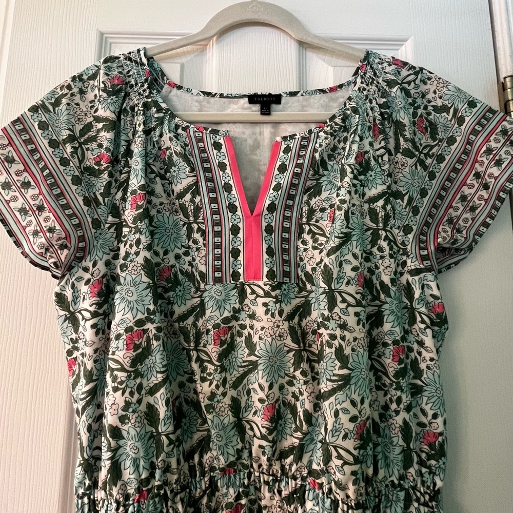 TALBOTS VOILE FIT & FLARE DRESS - PRETTY PRIMROSE - Picture 3 of 9